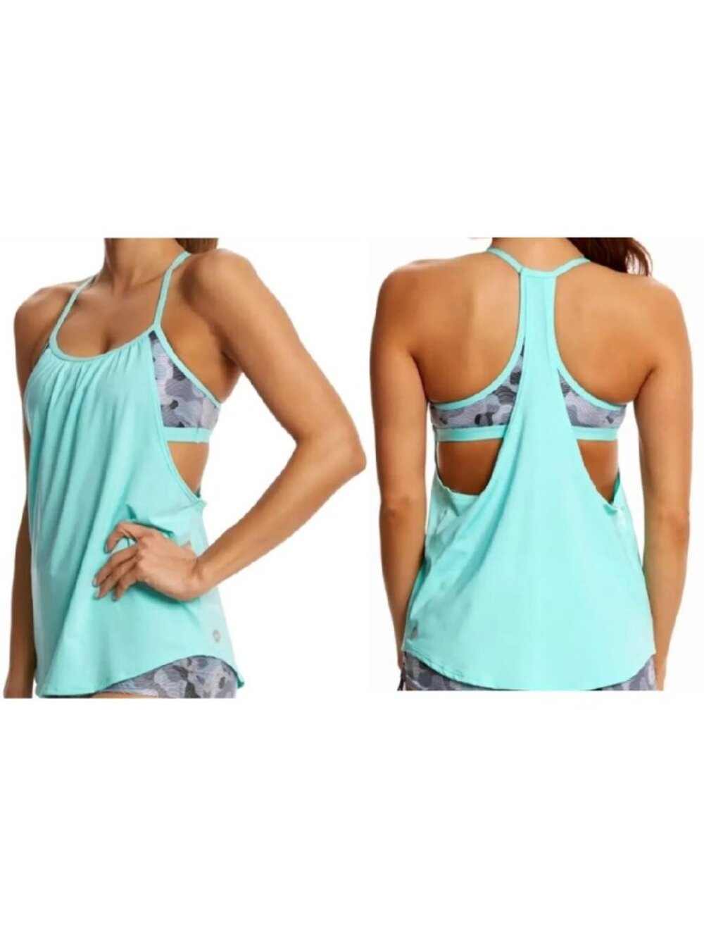 TYR Womens Lavare Shea 2-in-1 Tank Top, XS (0-2), Gray/Mint
